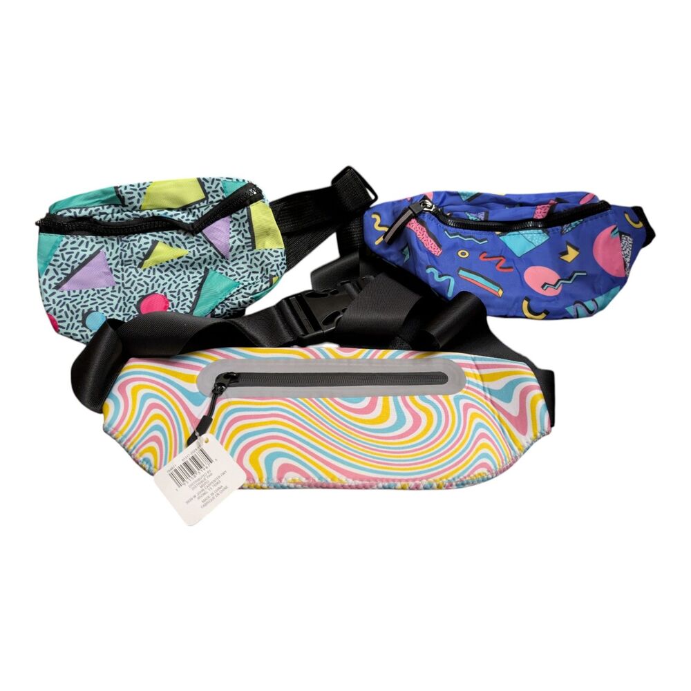 3pc Fanny Pack Bundle | Retro 90s Waist Bags | Festival Travel Belt Bags - Picture 3 of 4